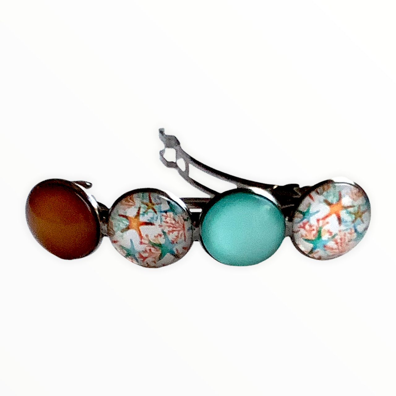 Color hairclip haarspeld ibiza style turquoise bruin print xl