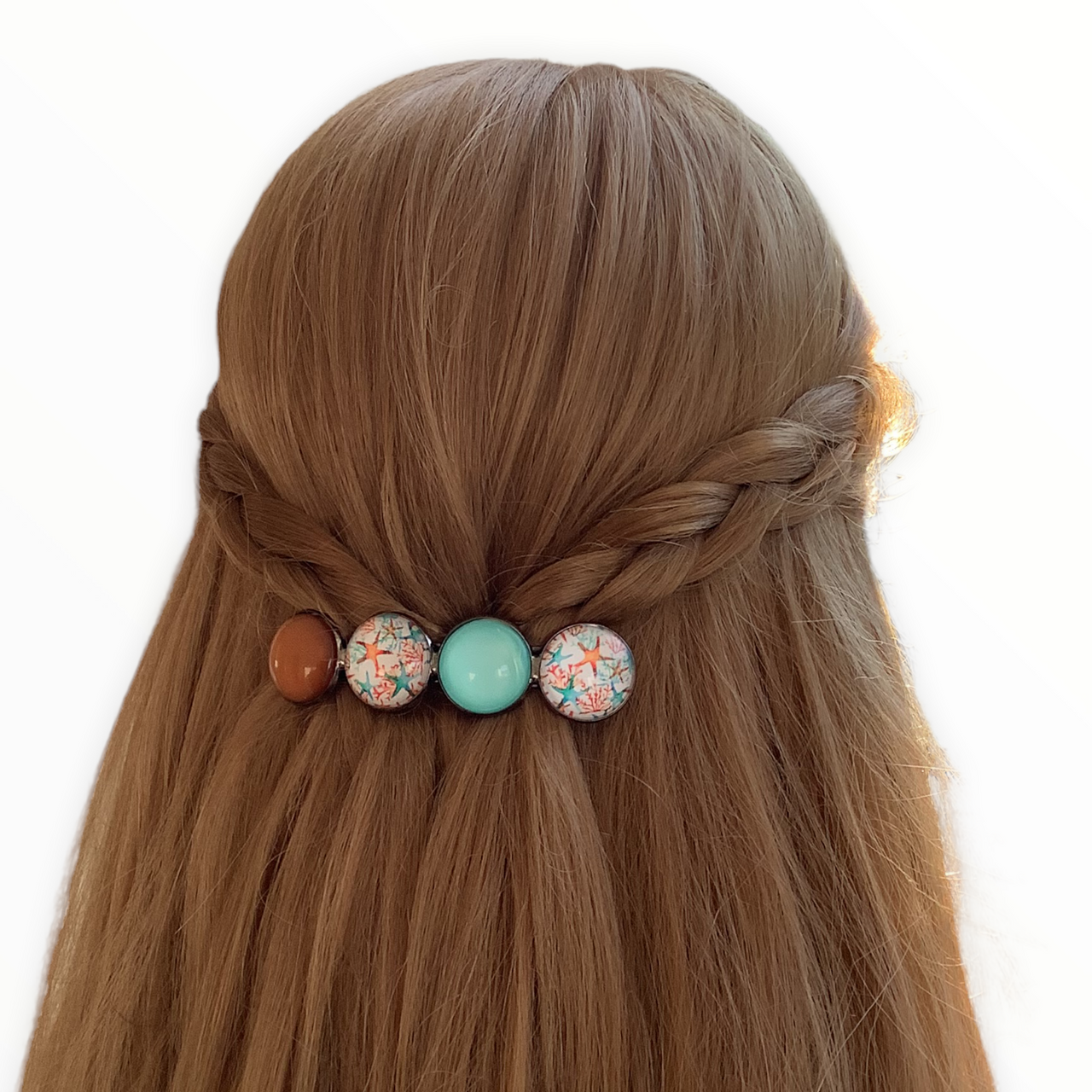 Color hairclip haarspeld ibiza style turquoise bruin print xl