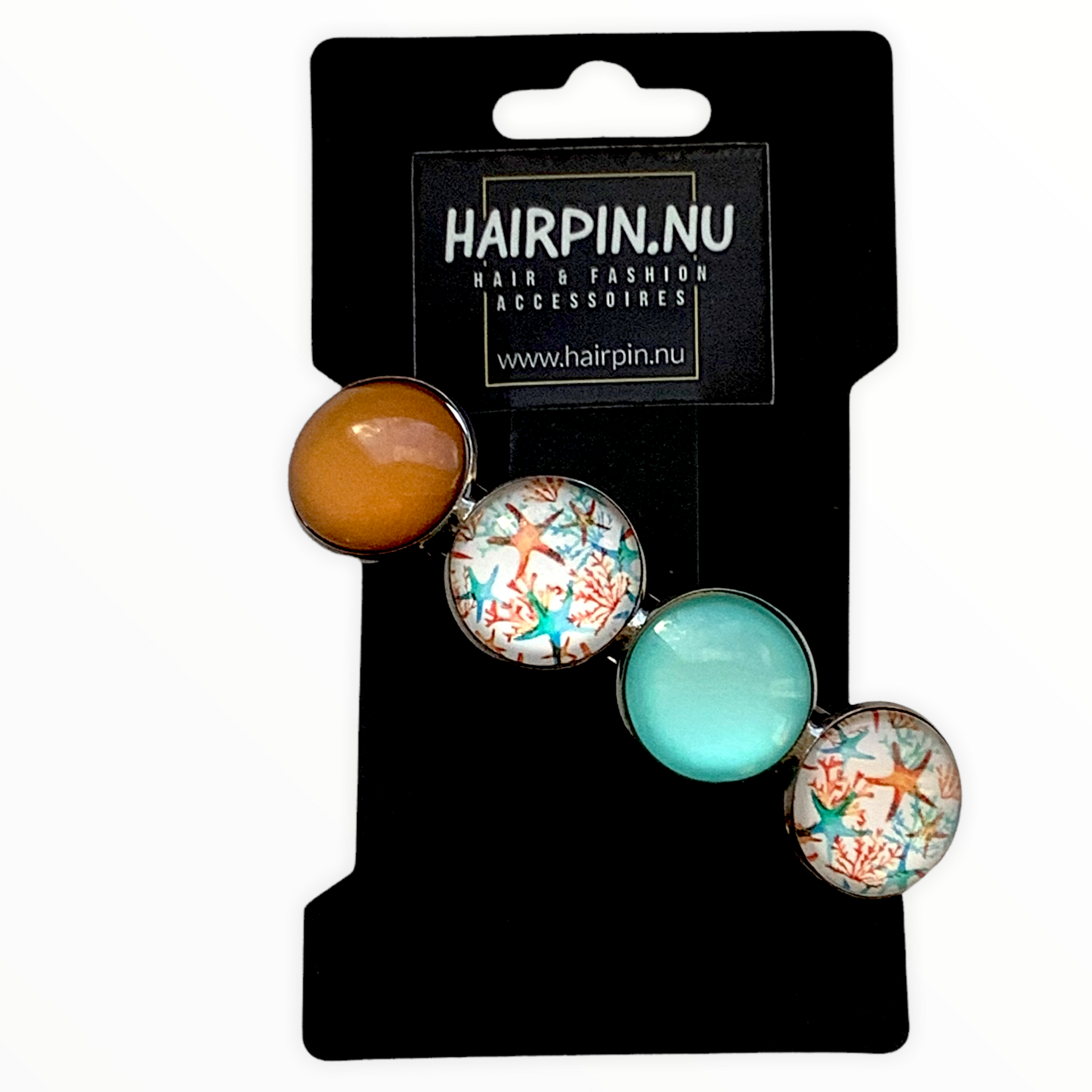 Color hairclip haarspeld ibiza style turquoise bruin print xl