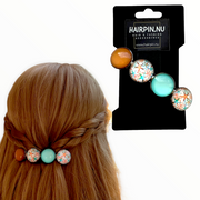 Color hairclip haarspeld ibiza style turquoise bruin print xl