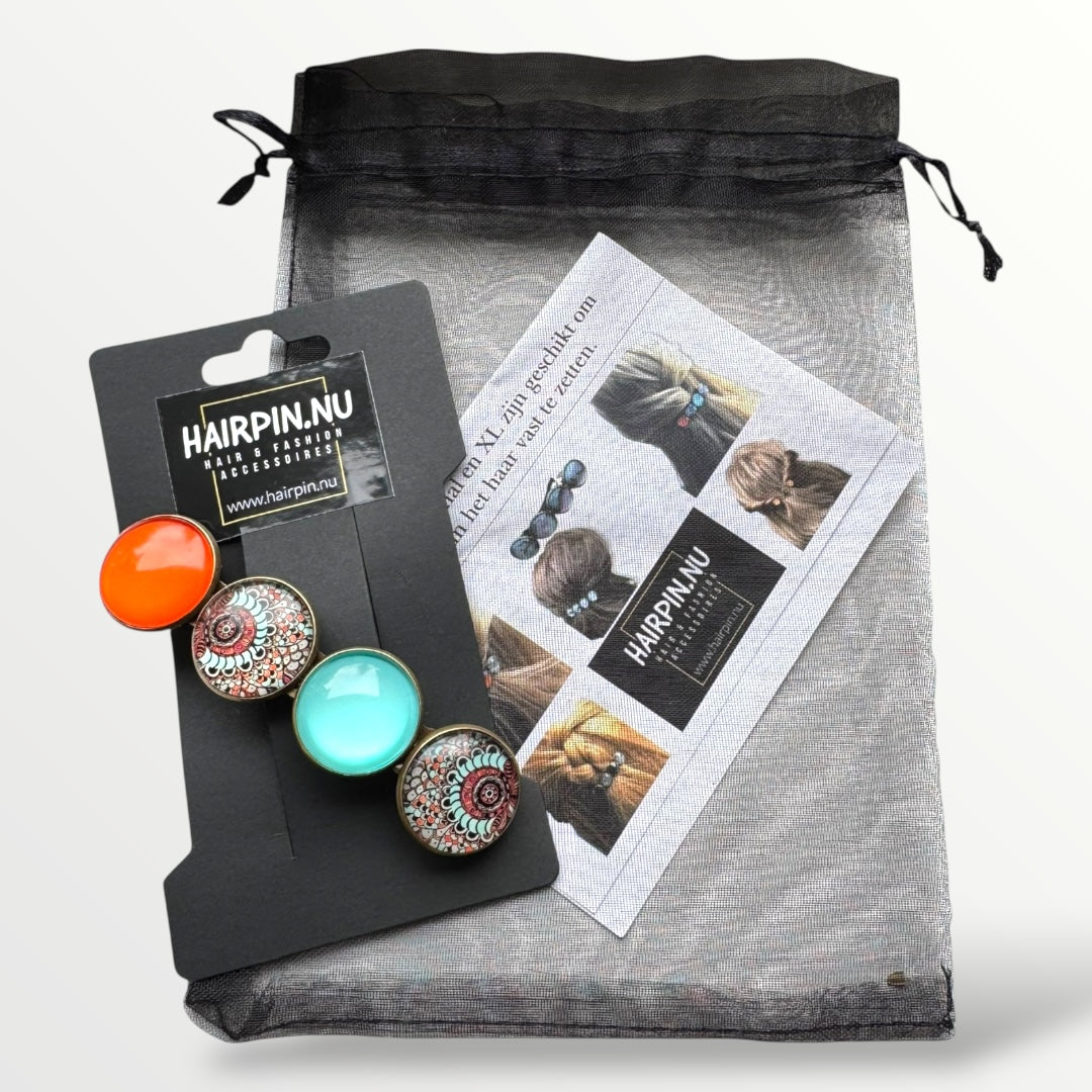 Color hairclip haarspeld ibiza turquoise print xl - haarspelden