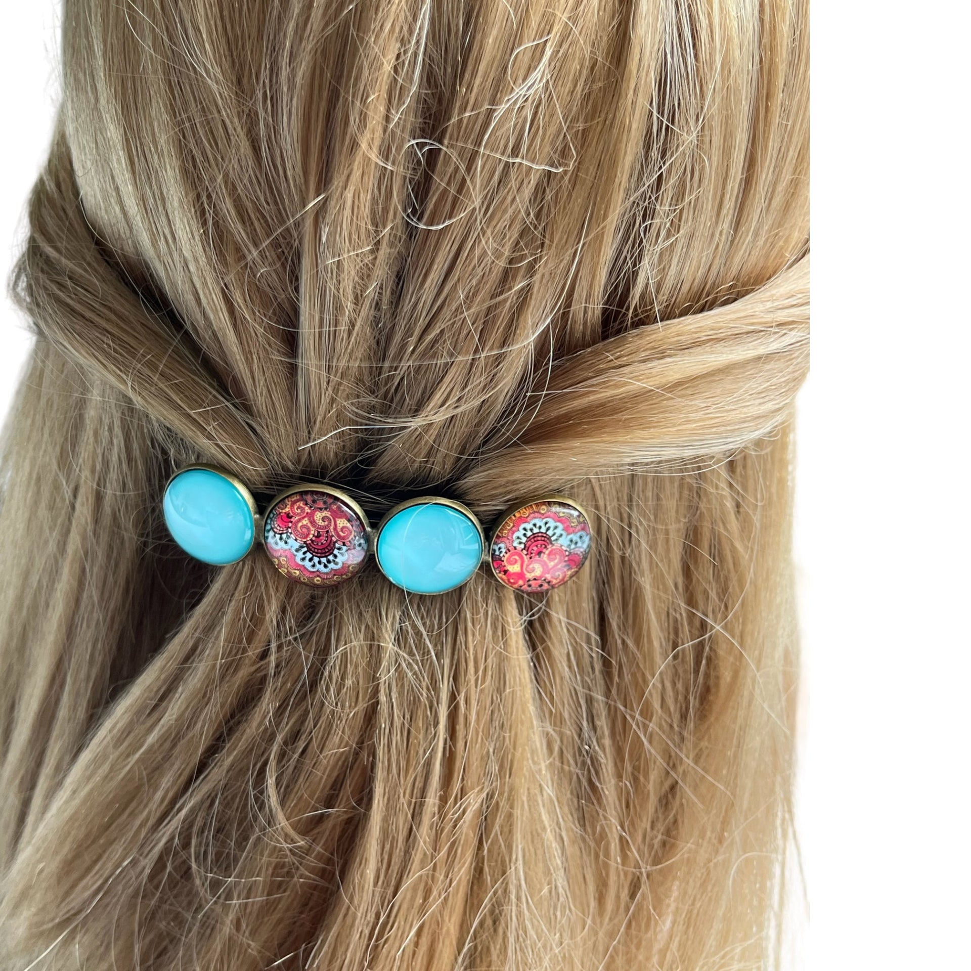 Color hairclip haarspeld ibiza turquoise print xl - haarspelden