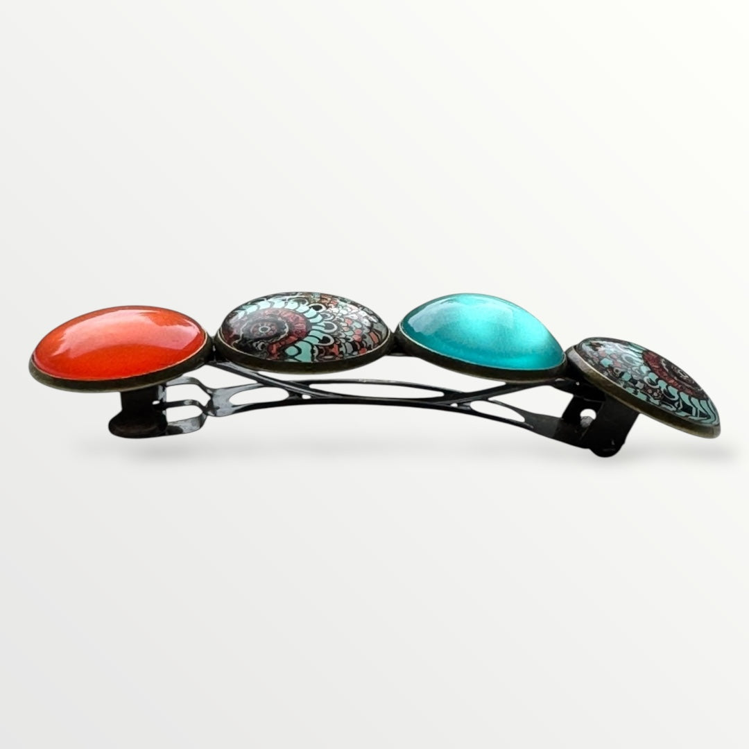 Color hairclip haarspeld ibiza turquoise print xl - haarspelden