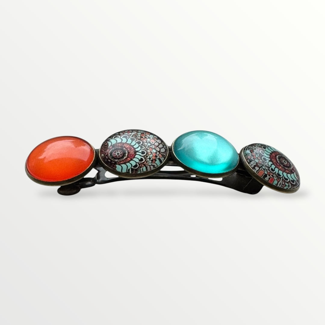 Color hairclip haarspeld ibiza turquoise print xl - haarspelden