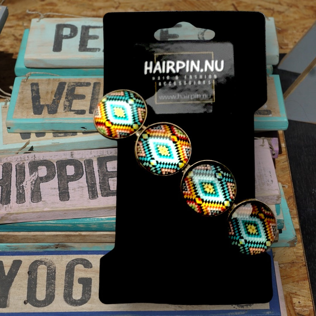 Color hairclip haarspeld mandala bohemian ibiza boho print xl - haarspelden