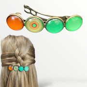Color hairclip haarspeld mandala bohemian ibiza groen print xl - haarspelden