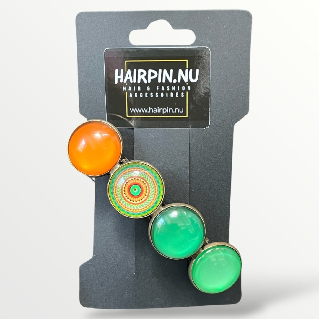 Color hairclip haarspeld mandala bohemian ibiza groen print xl - haarspelden