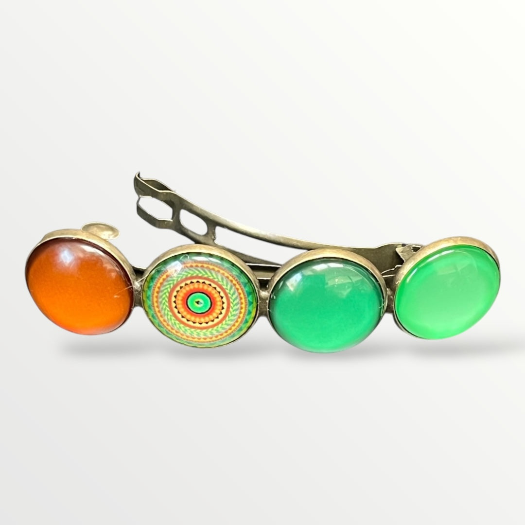 Color hairclip haarspeld mandala bohemian ibiza groen print xl - haarspelden