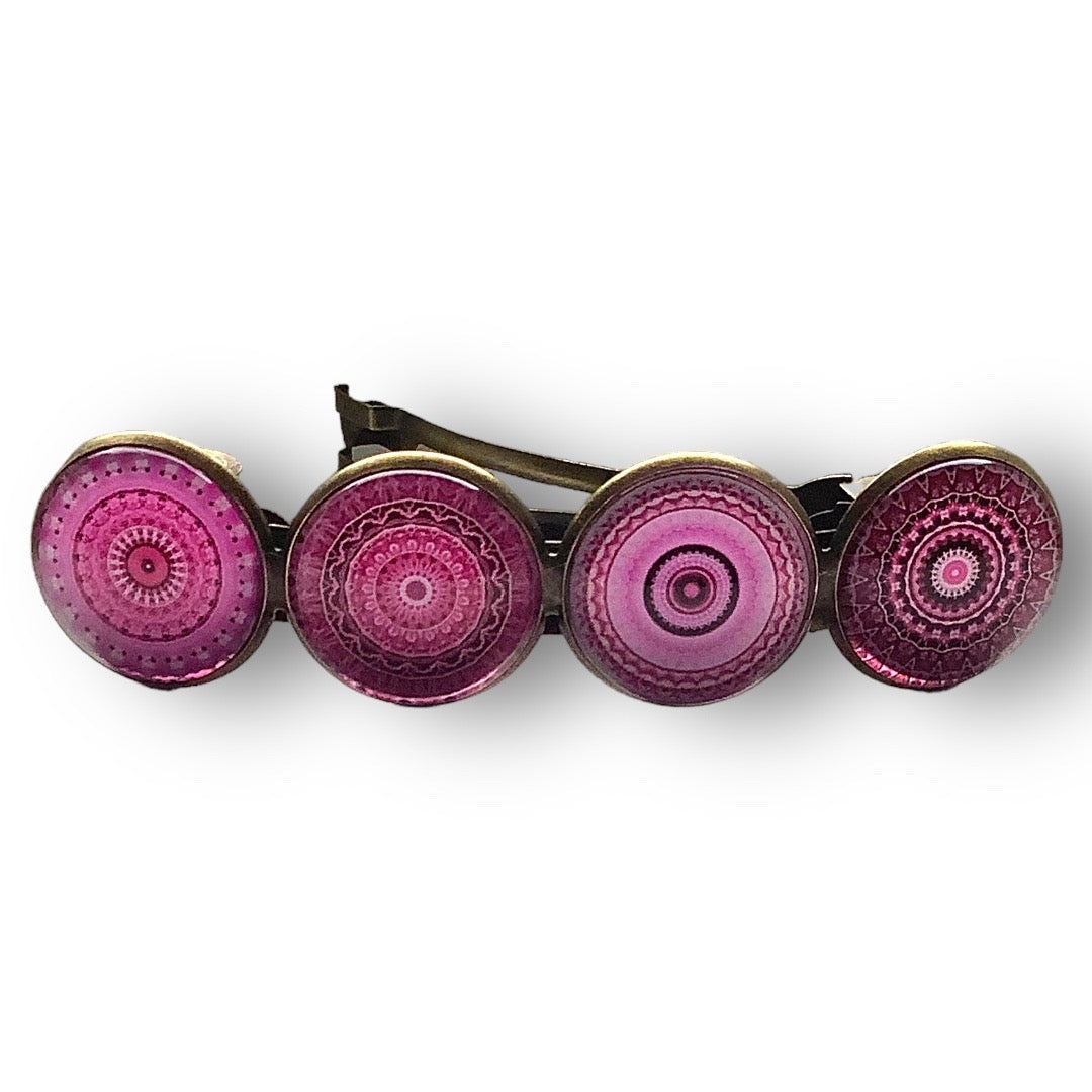 Color hairclip haarspeld mandala bohemian ibiza roze print xl - haarspelden
