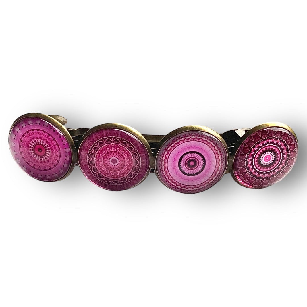 Color hairclip haarspeld mandala bohemian ibiza roze print xl - haarspelden