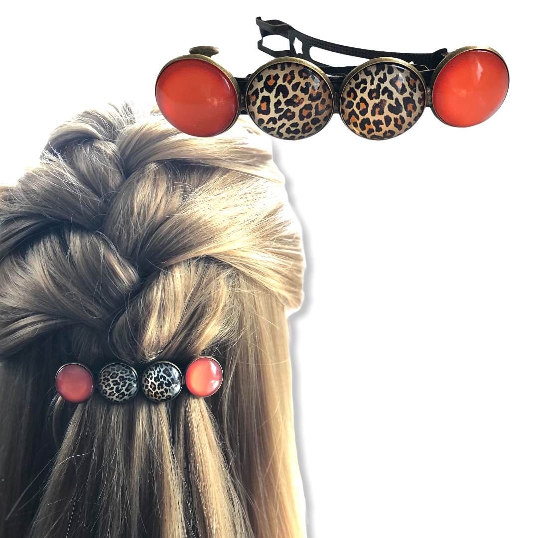 Color hairclip haarspeld orange tijgerprint xl - haarspelden