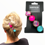 Color hairclip haarspeld roze turquoise print xl - haarspelden