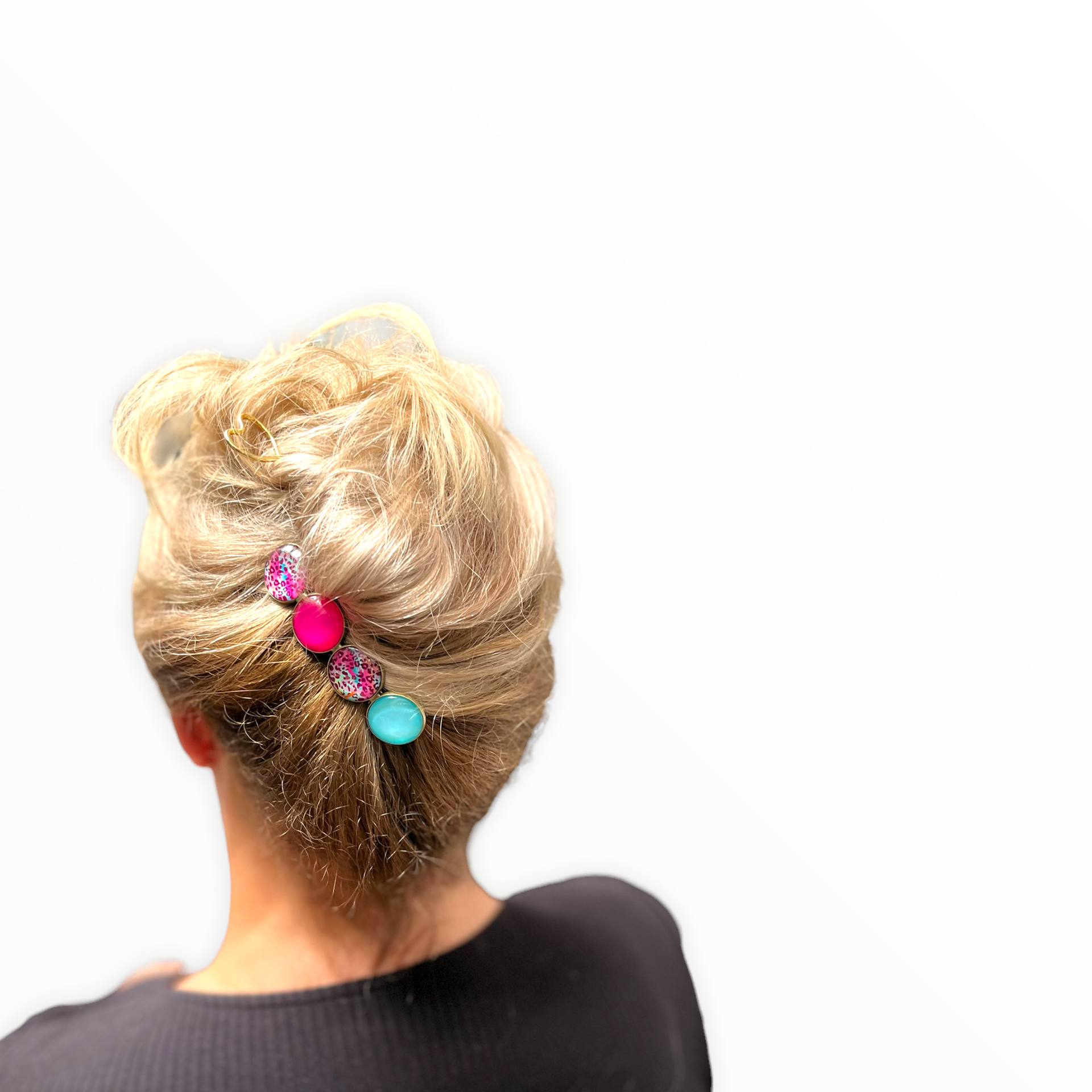 Color hairclip haarspeld roze turquoise print xl - haarspelden