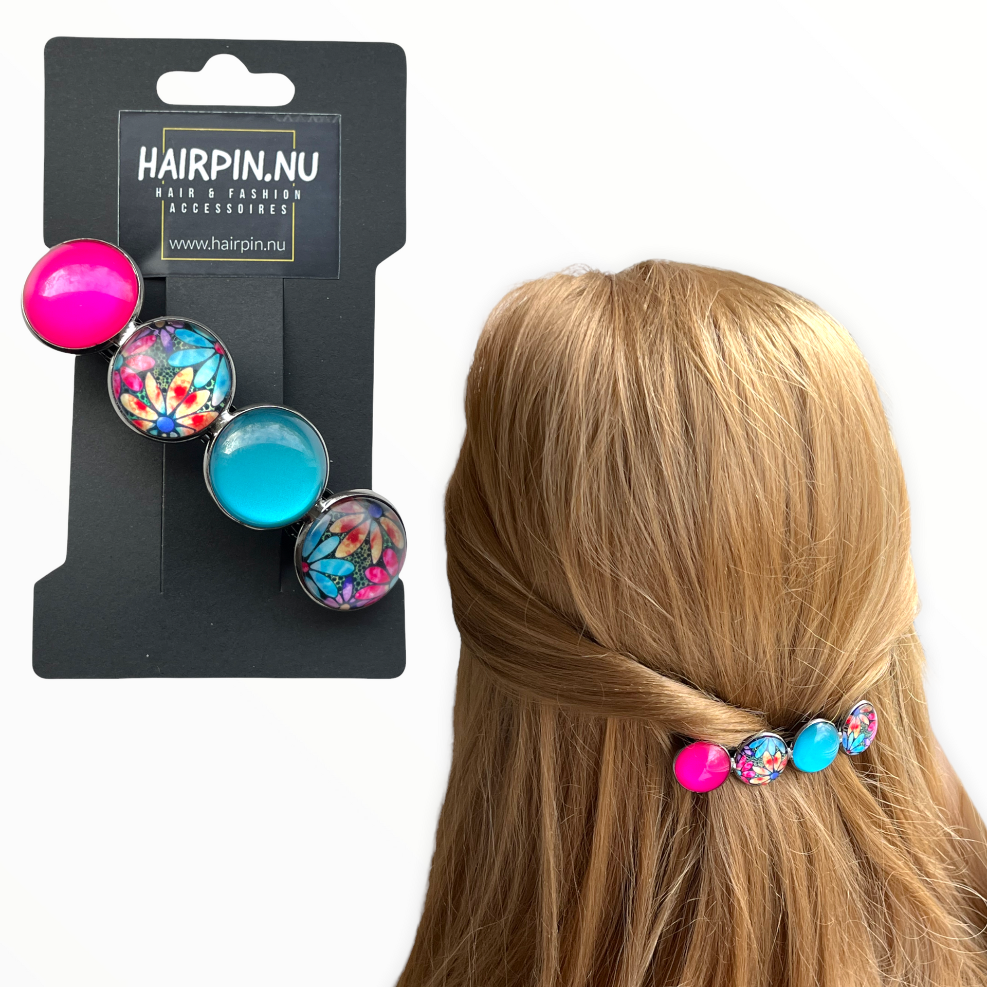Color hairclip haarspeld roze turquoise xl - haarspelden