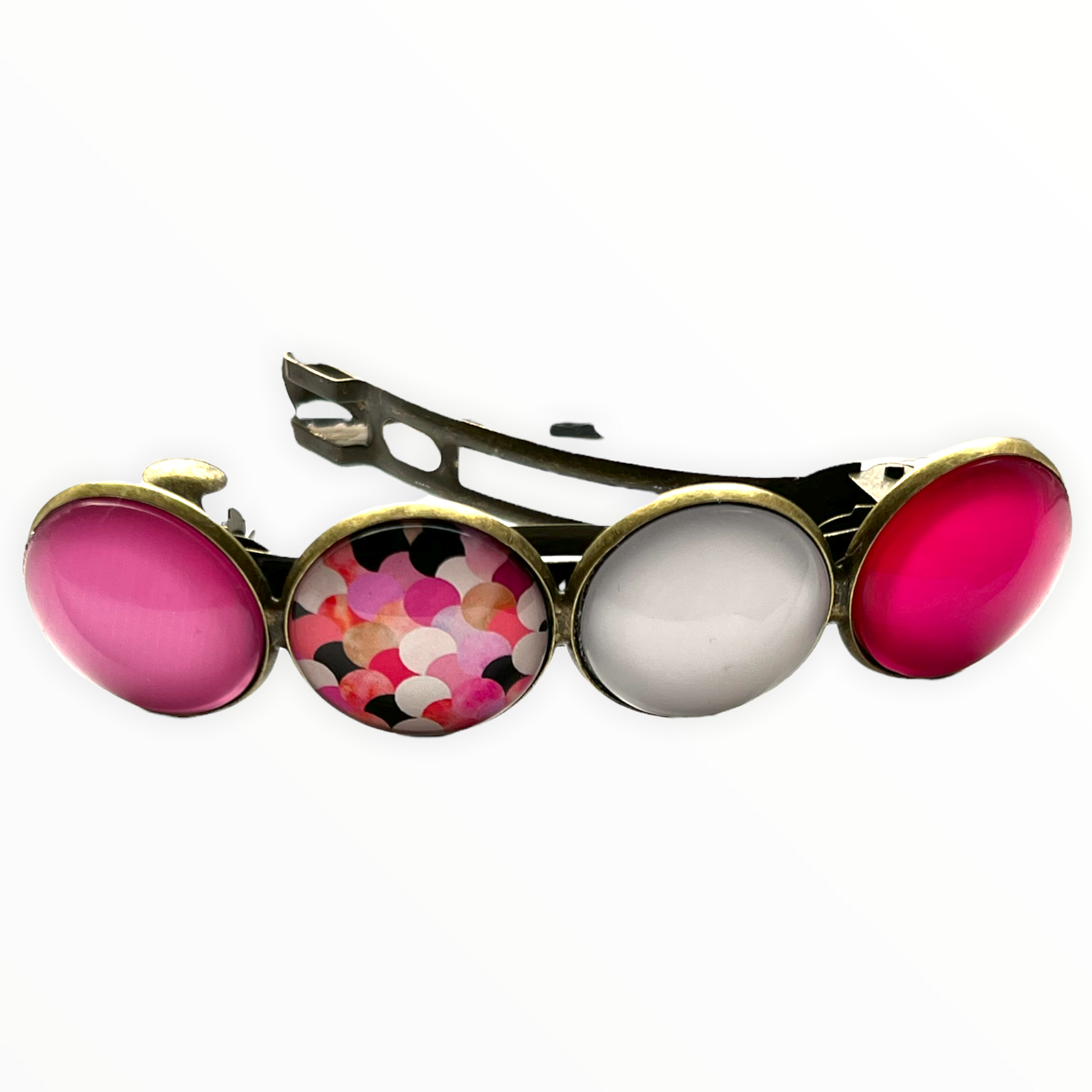 Color hairclip haarspeld roze wit print xl - haarspelden