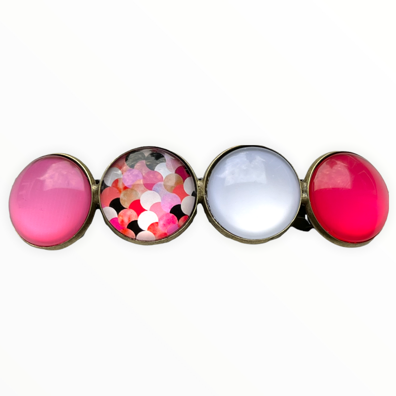 Color hairclip haarspeld roze wit print xl - haarspelden