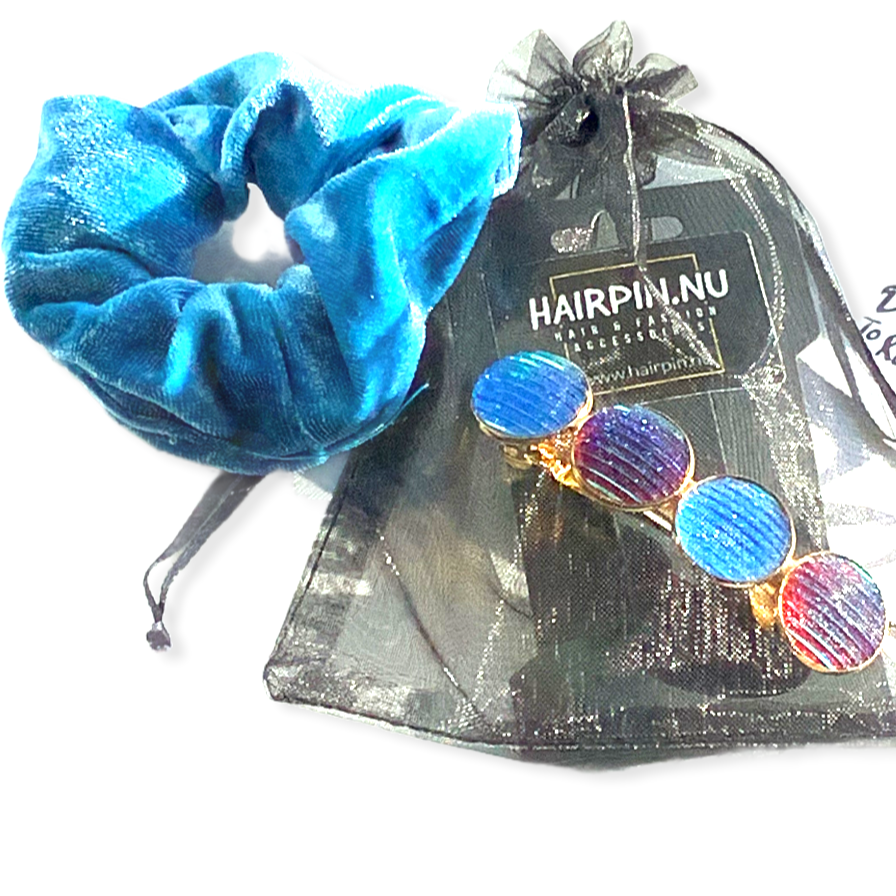 Color hairclip haarspeld scrunchie set shine blauw xl