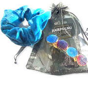 Color hairclip haarspeld scrunchie set shine blauw xl