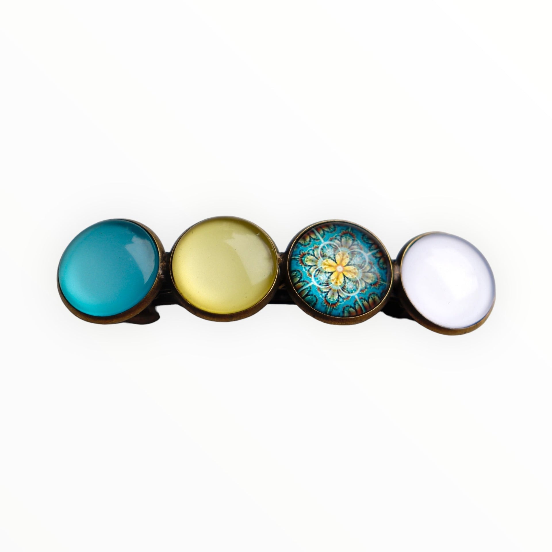 Color hairclip haarspeld turquoise geel wit ibiza print original