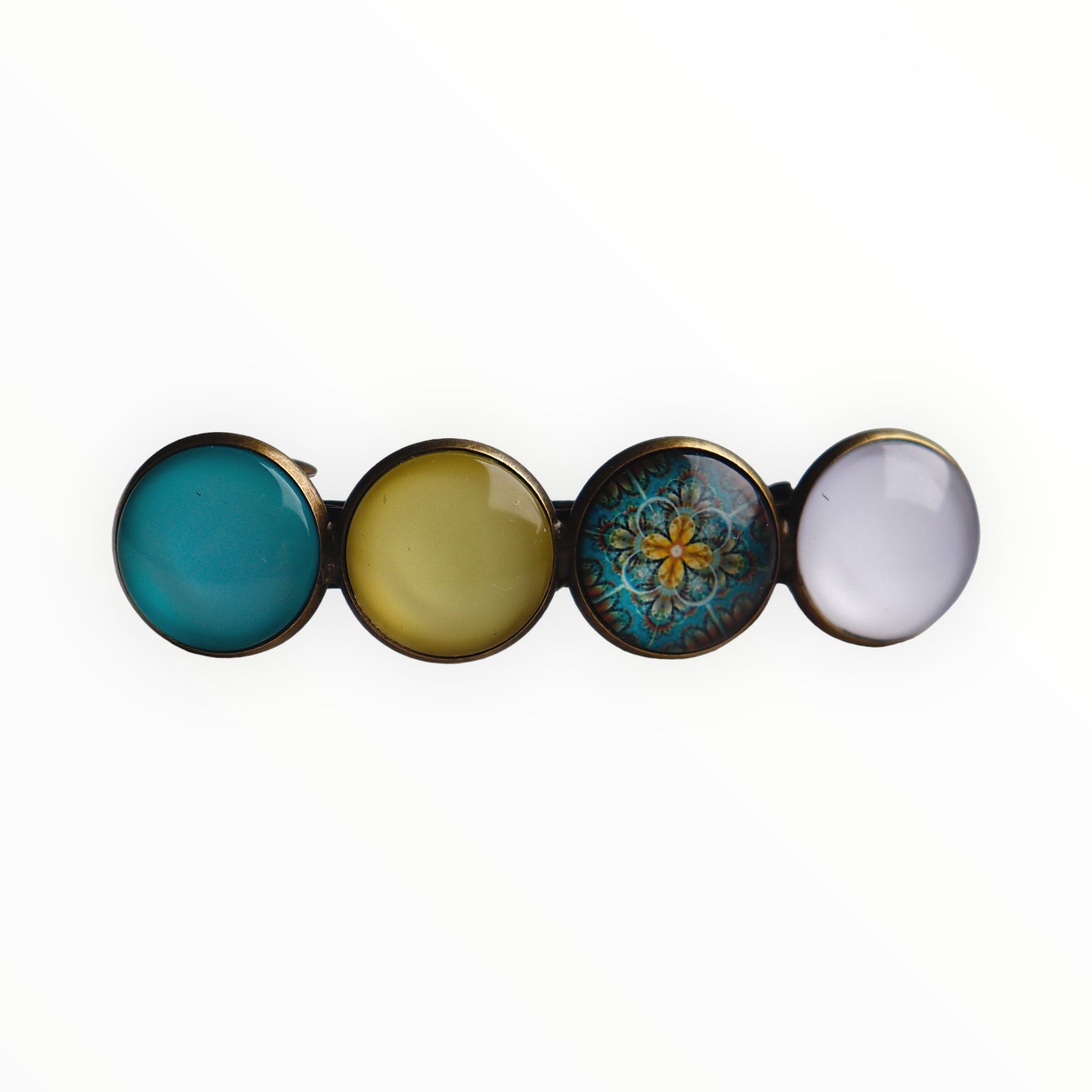 Color hairclip haarspeld turquoise geel wit ibiza print original