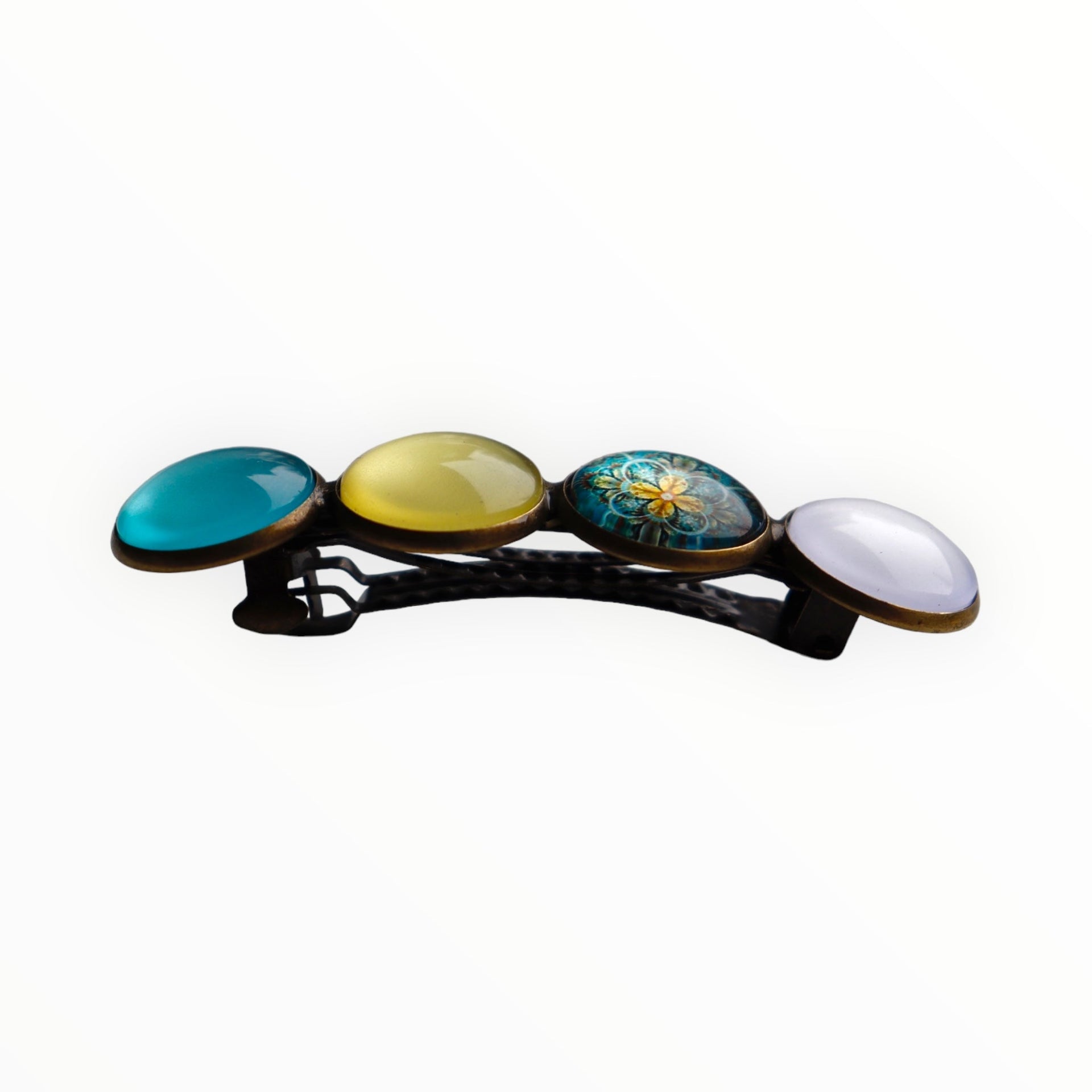 Color hairclip haarspeld turquoise geel wit ibiza print original