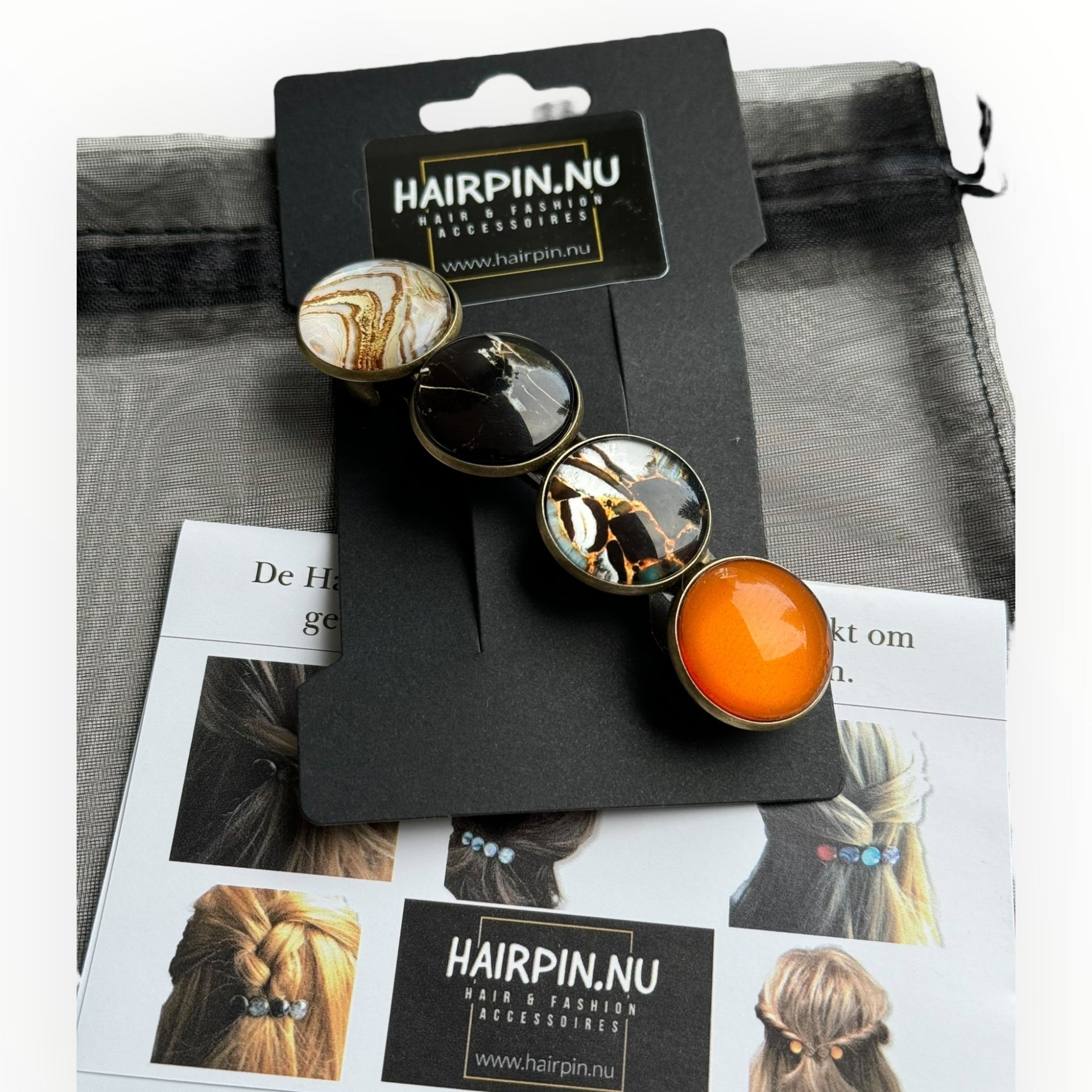 Color hairclip haarspeld zwart bruinprint xl - haarspelden