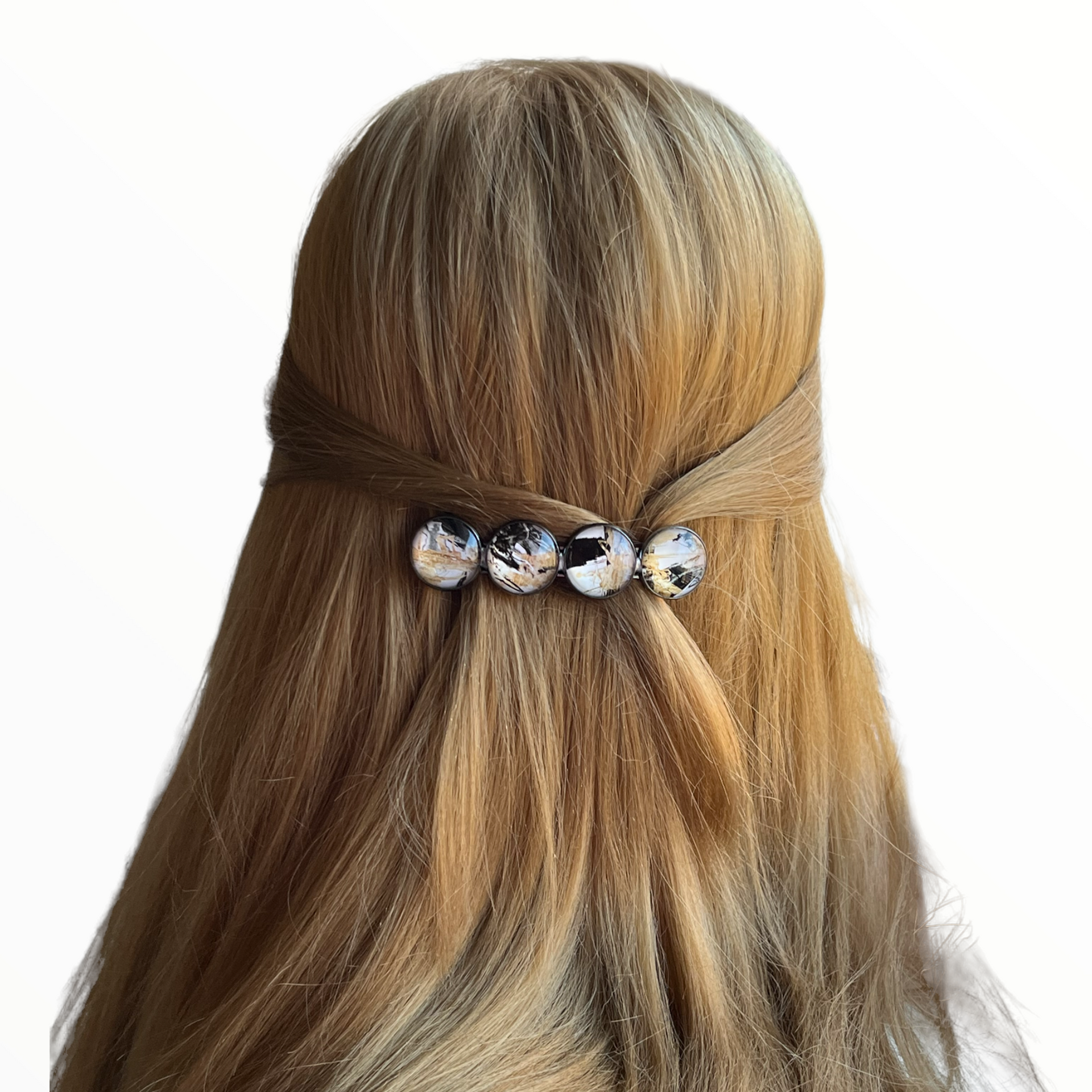 Color hairclip haarspeld zwart-goud-wit xl - haarspelden