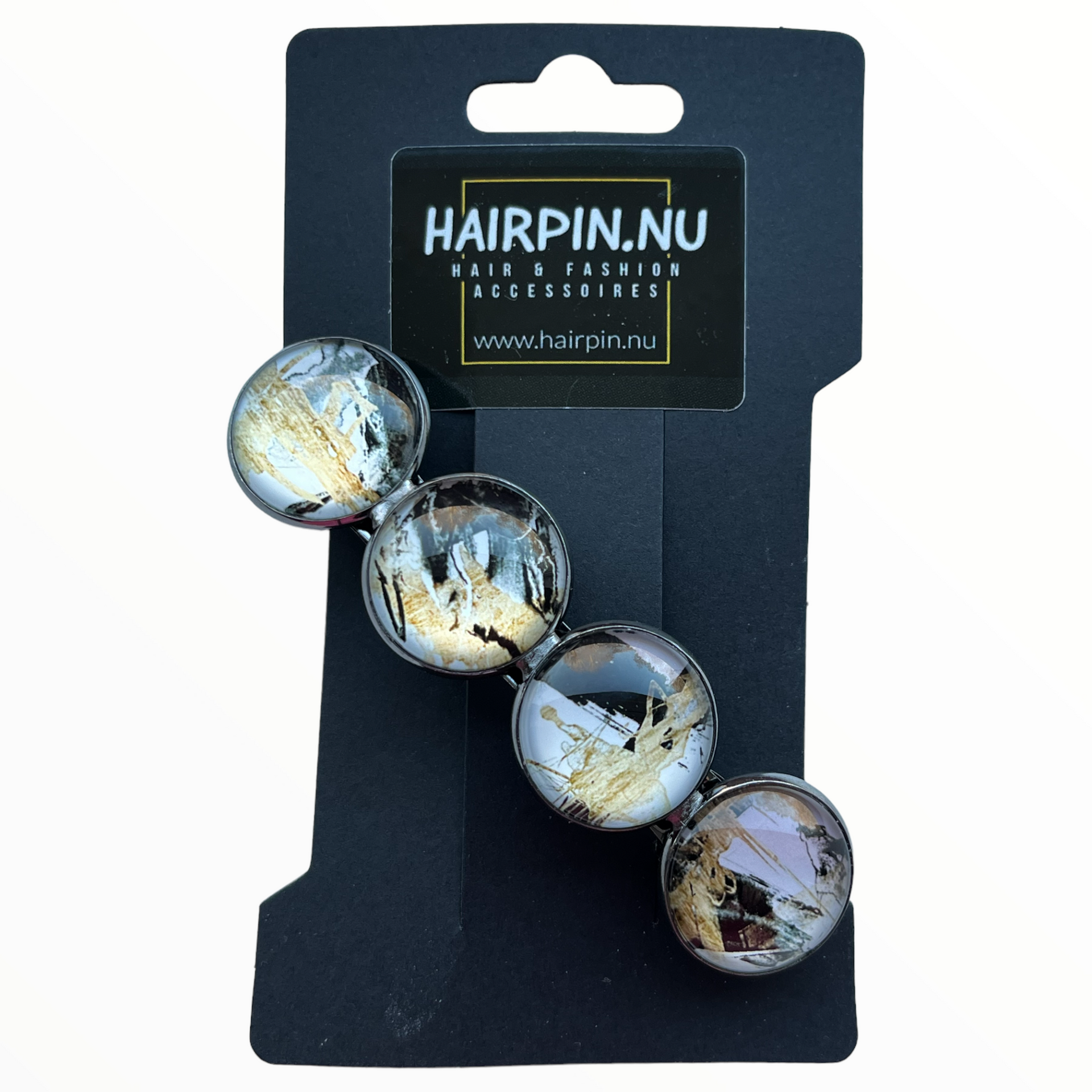 Color hairclip haarspeld zwart-goud-wit xl - haarspelden