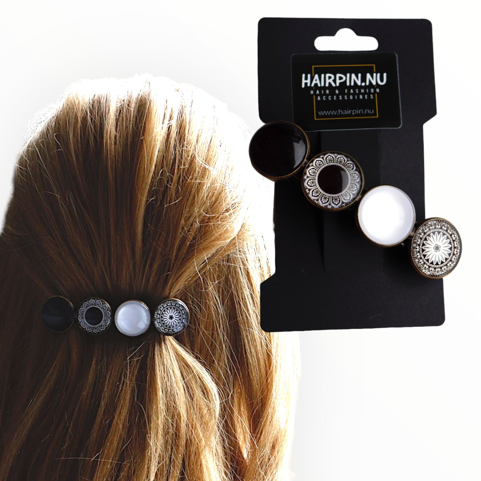 Color hairclip haarspeld zwart-wit print xl - haarspelden