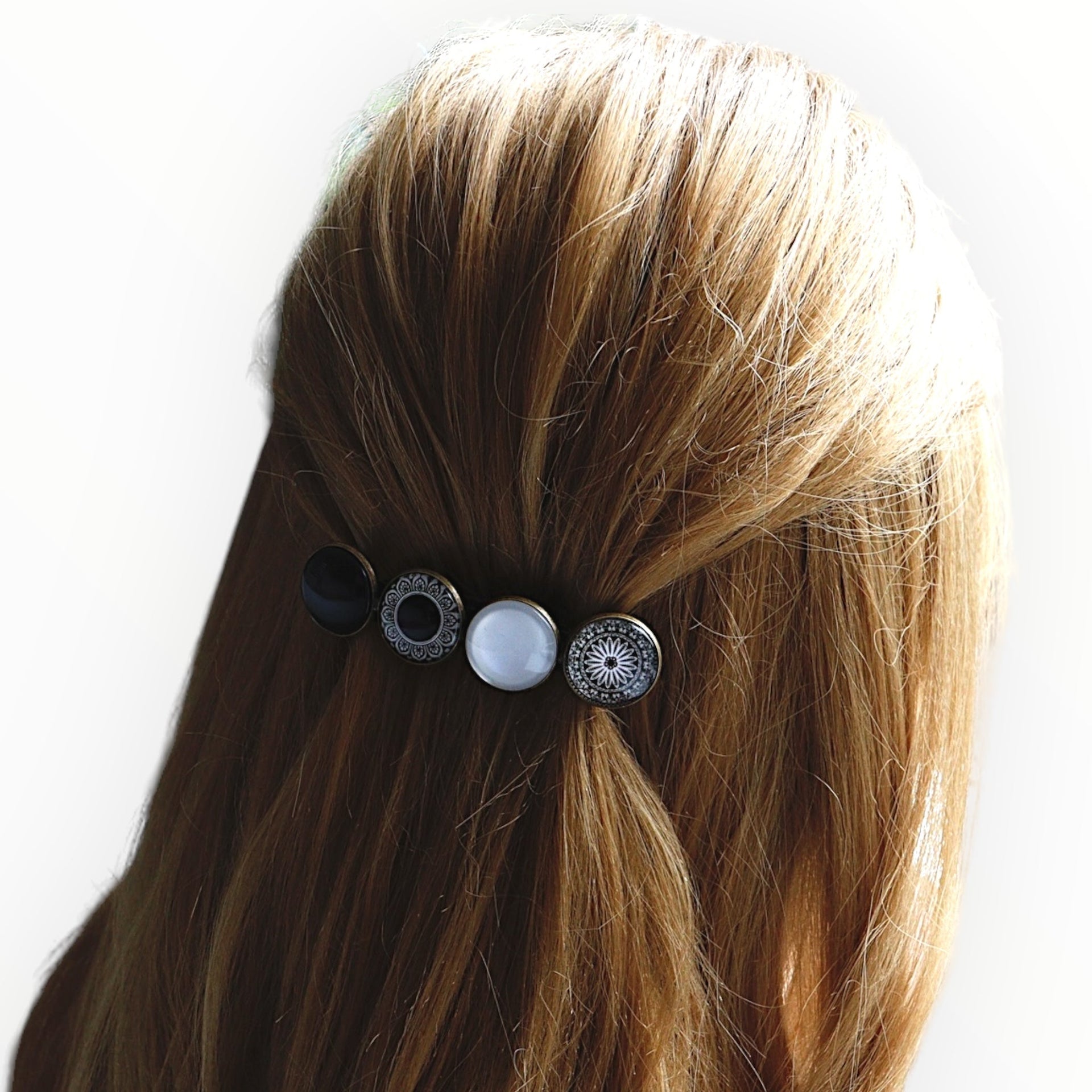 Color hairclip haarspeld zwart-wit print xl - haarspelden