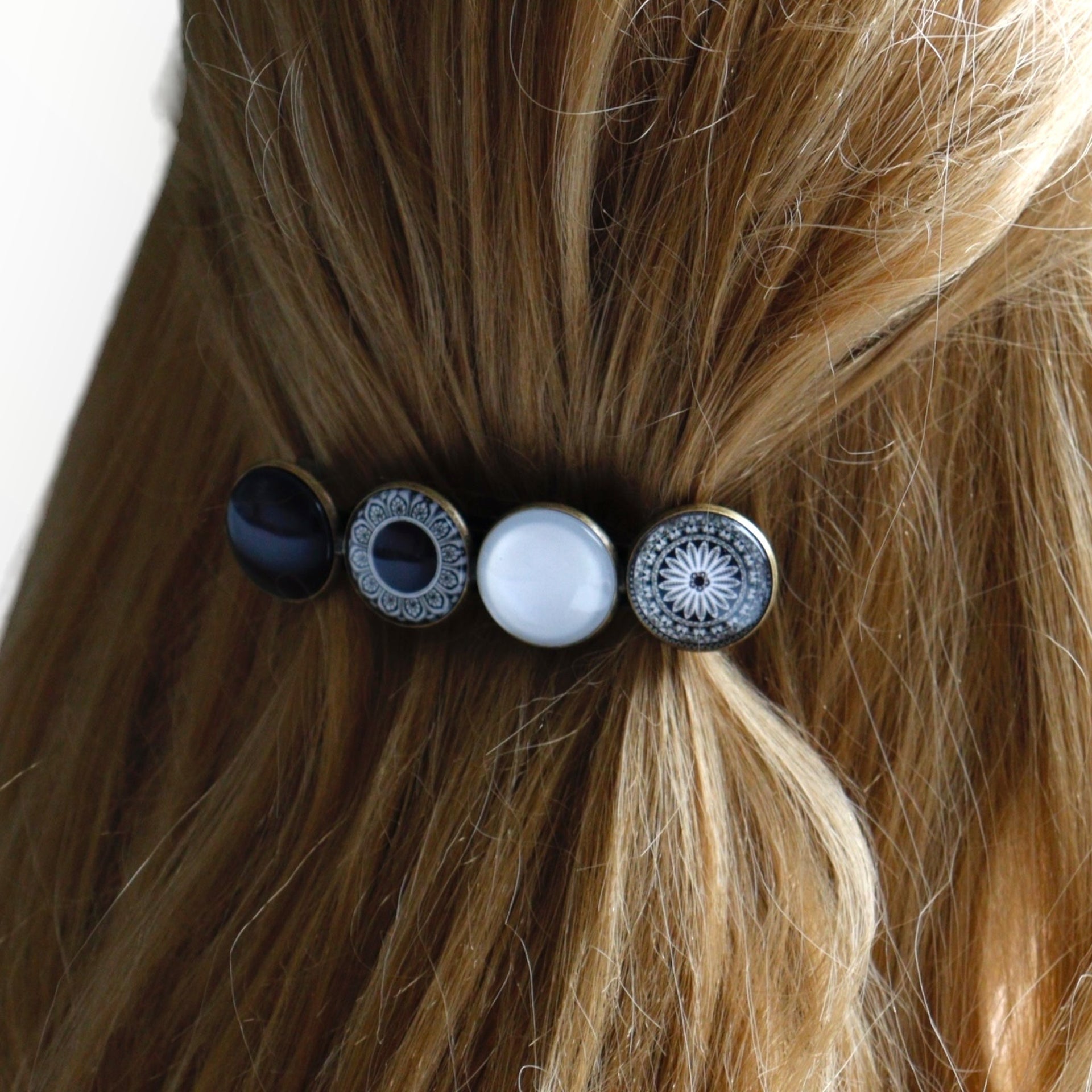 Color hairclip haarspeld zwart-wit print xl - haarspelden