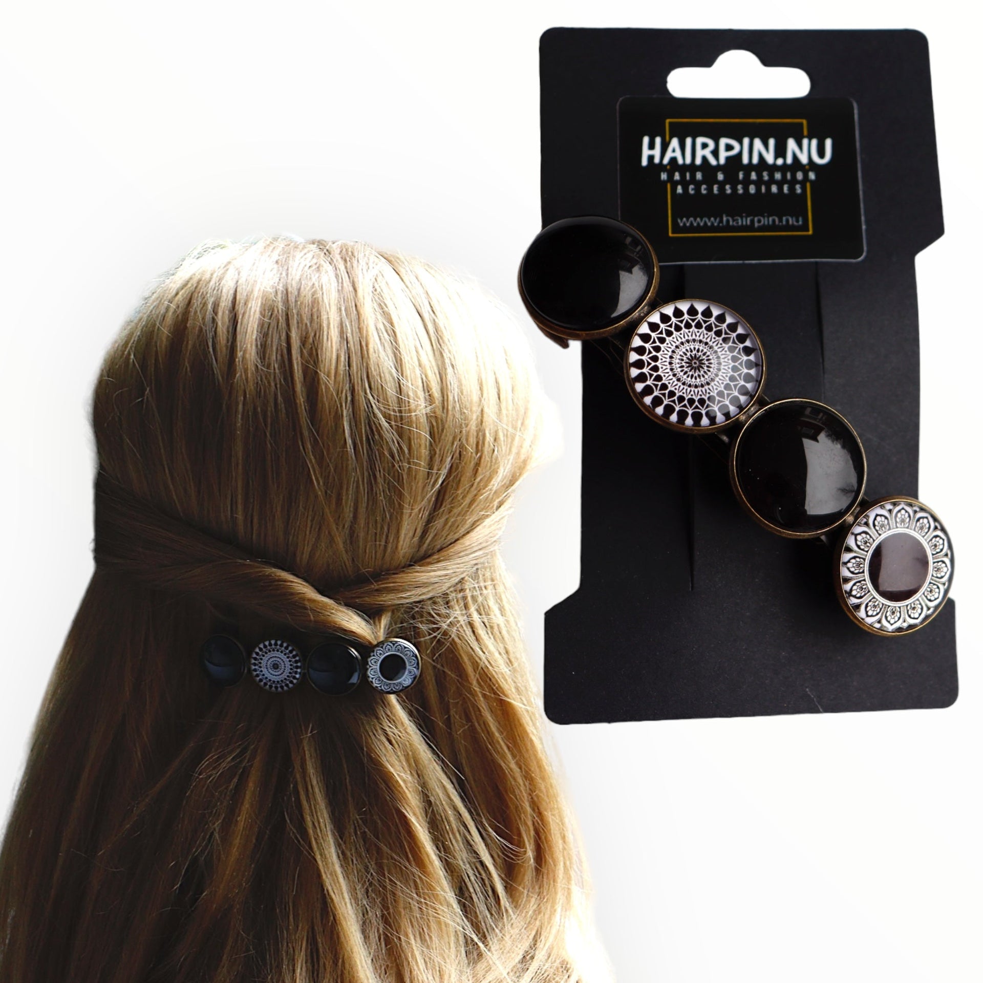 Color hairclip haarspeld zwart-wit print xl - haarspelden