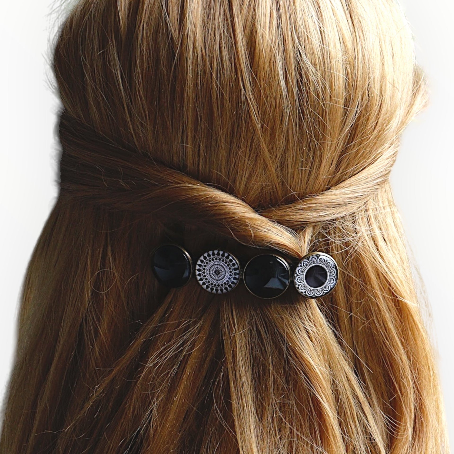 Color hairclip haarspeld zwart-wit print xl - haarspelden