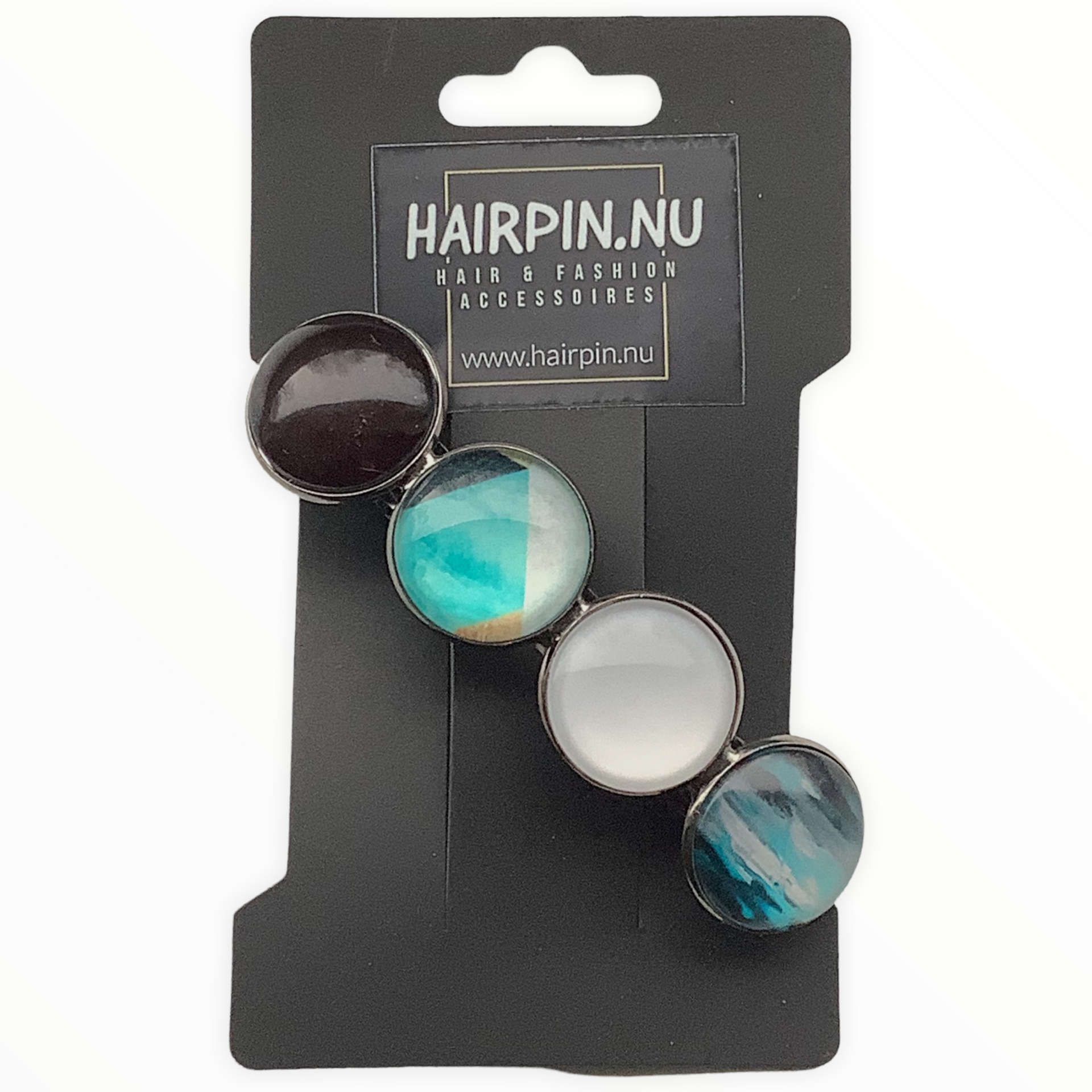Color hairclip haarspeld zwart wit turquoise xl