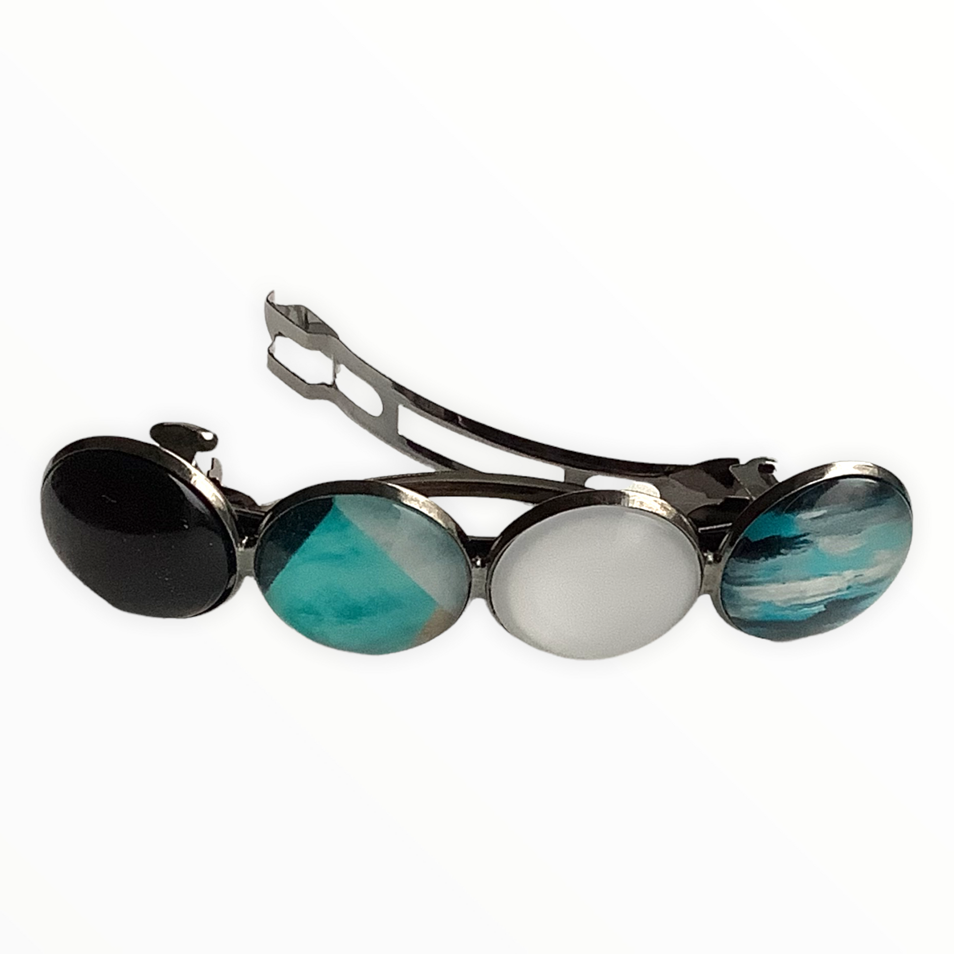 Color hairclip haarspeld zwart wit turquoise xl