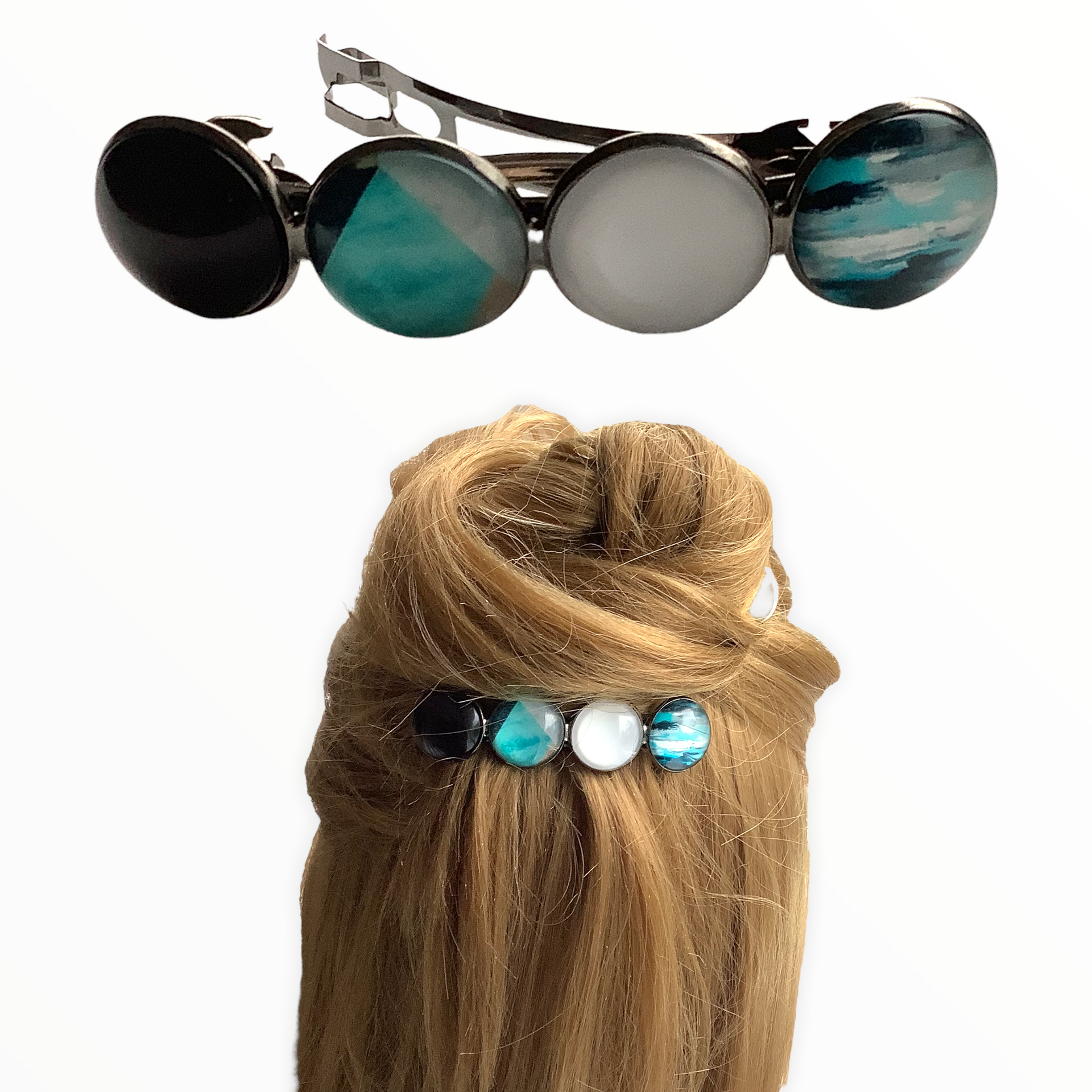 Color hairclip haarspeld zwart wit turquoise xl