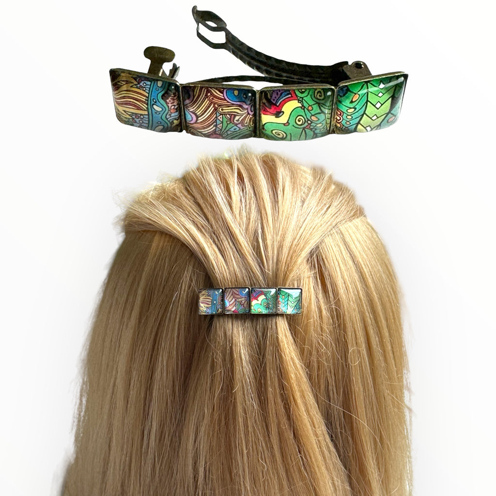 Color Hairclip vierkant groenmix 003