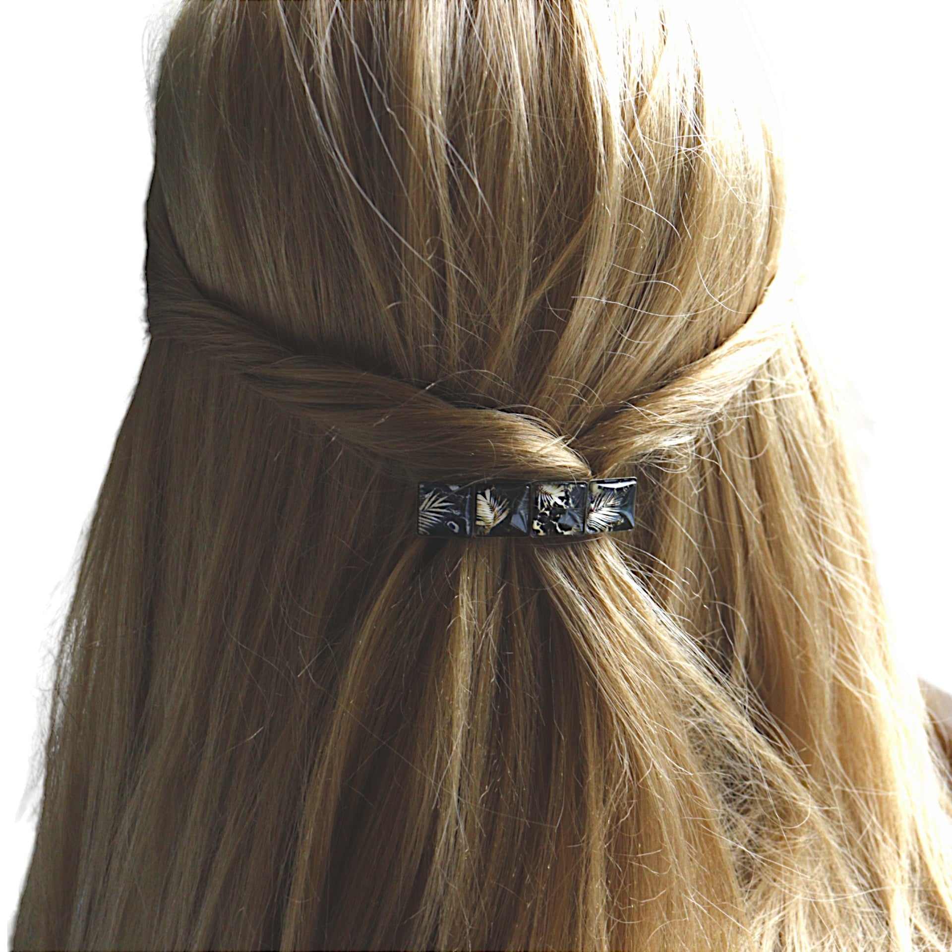 Color hairclip vierkant zwart-goud mix 004 - original hairclip