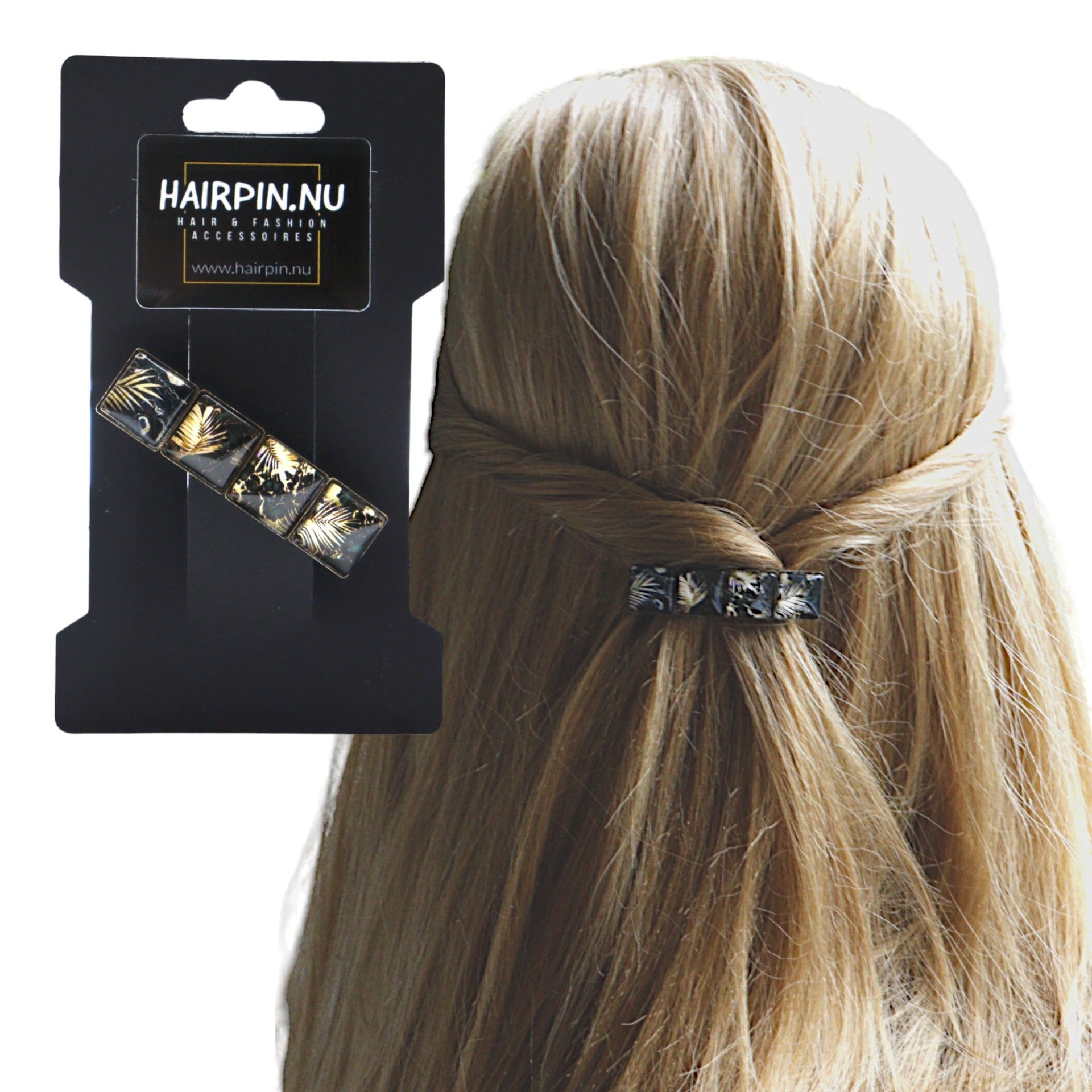 Color hairclip vierkant zwart-goud mix 004 - original hairclip