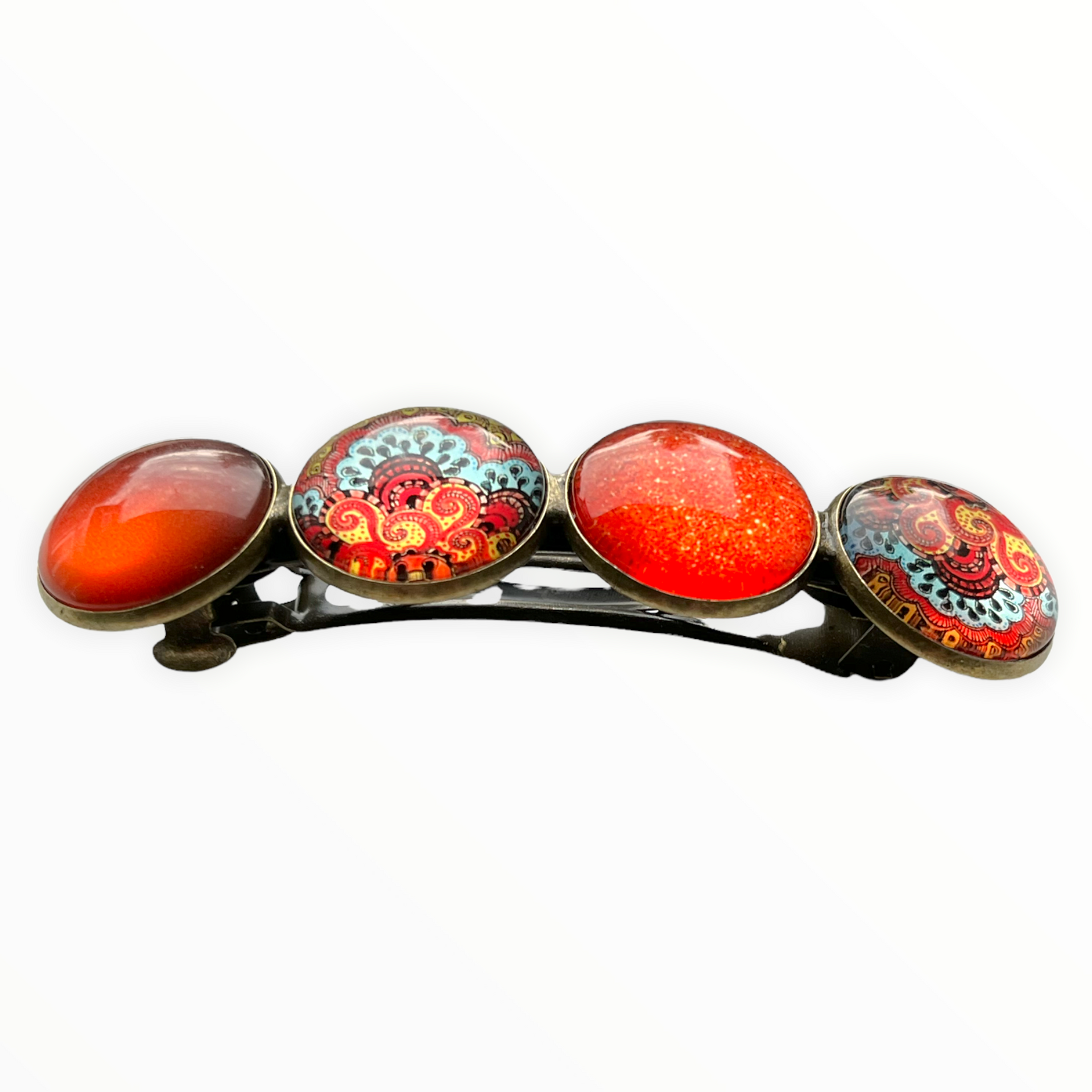 Color hairclip xl glas cabochon haarspeld bruin orange ibiza print 0121