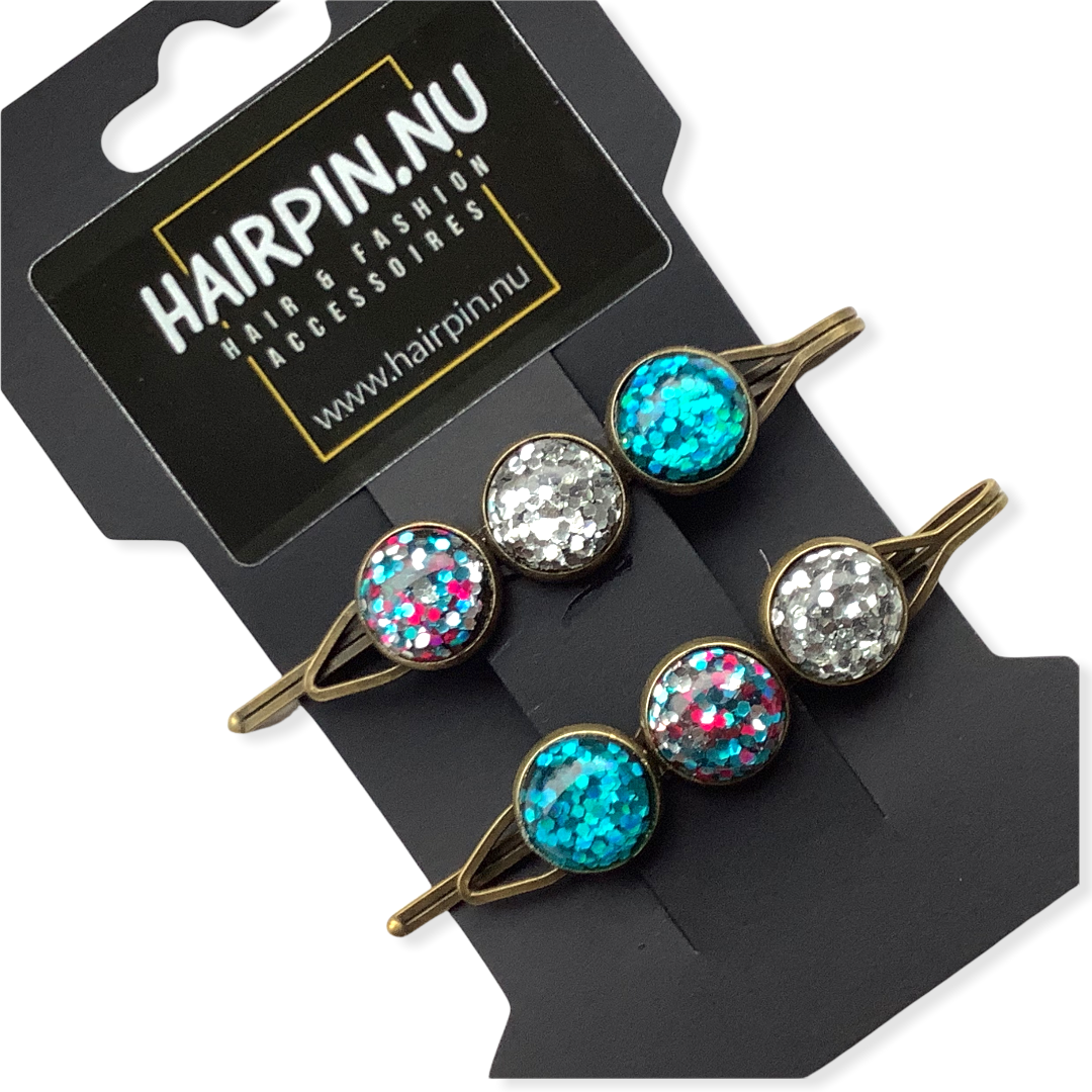 Color schuifspeld glossy blauw-zilver 2 stuks - hairclip