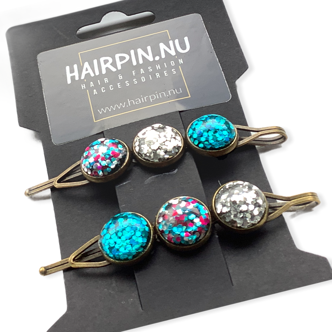 Color schuifspeld glossy blauw-zilver 2 stuks - hairclip