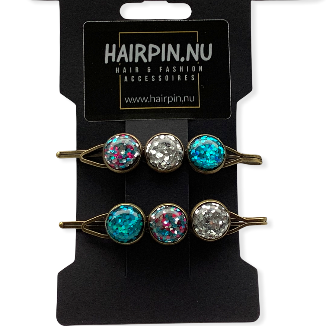 Color schuifspeld glossy blauw-zilver 2 stuks - hairclip