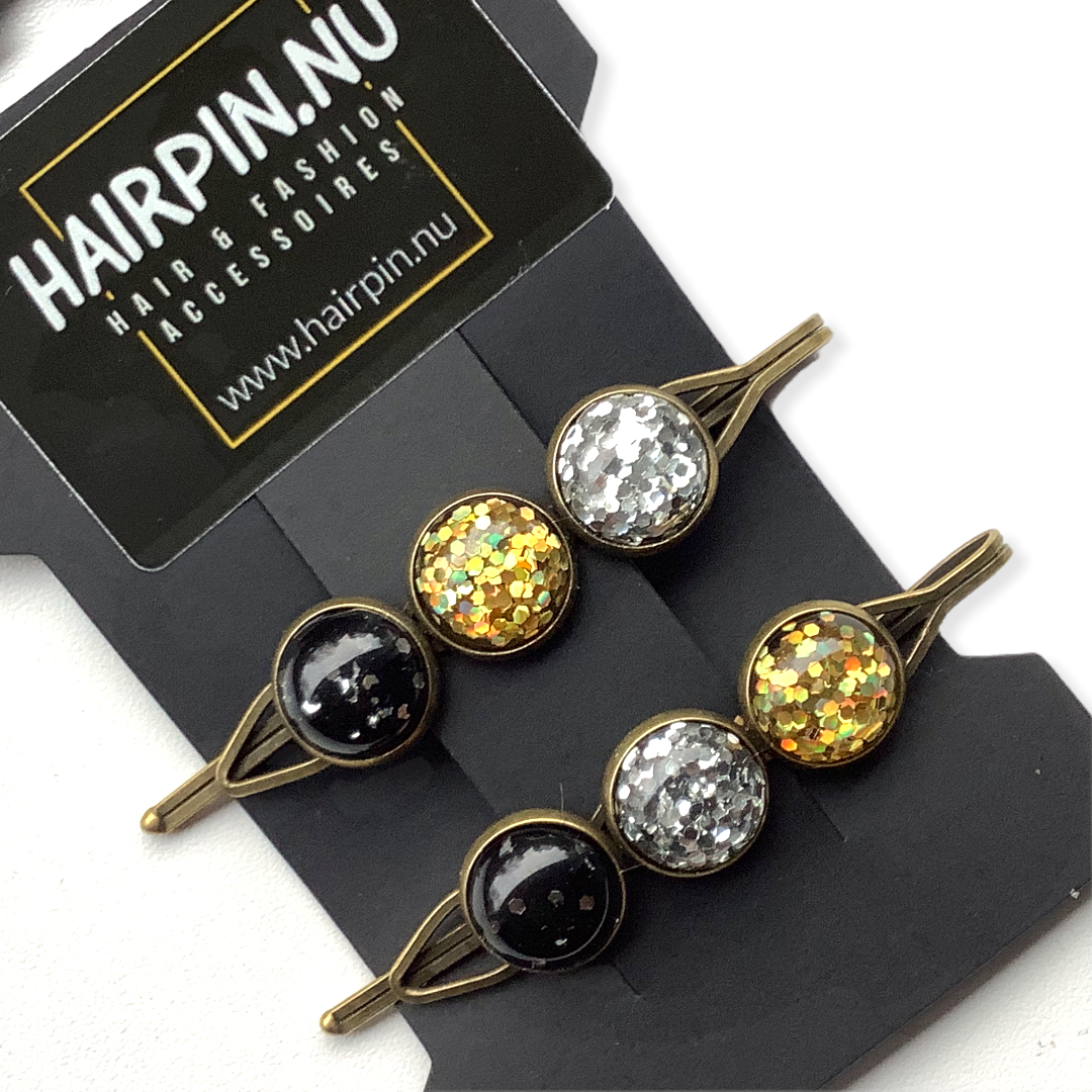 Color schuifspeld glossy goud-zwart-zilver 2 stuks - hairclip