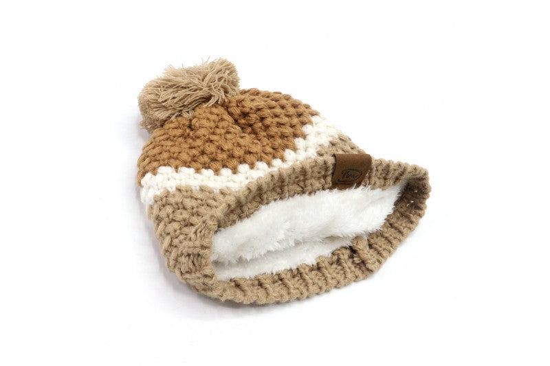 Creme combinatie warme gevoerde winter muts - muts