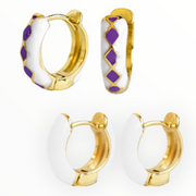 Creolen trendy oorbellen purple-wit-goud - oorbellen 2 sets wit