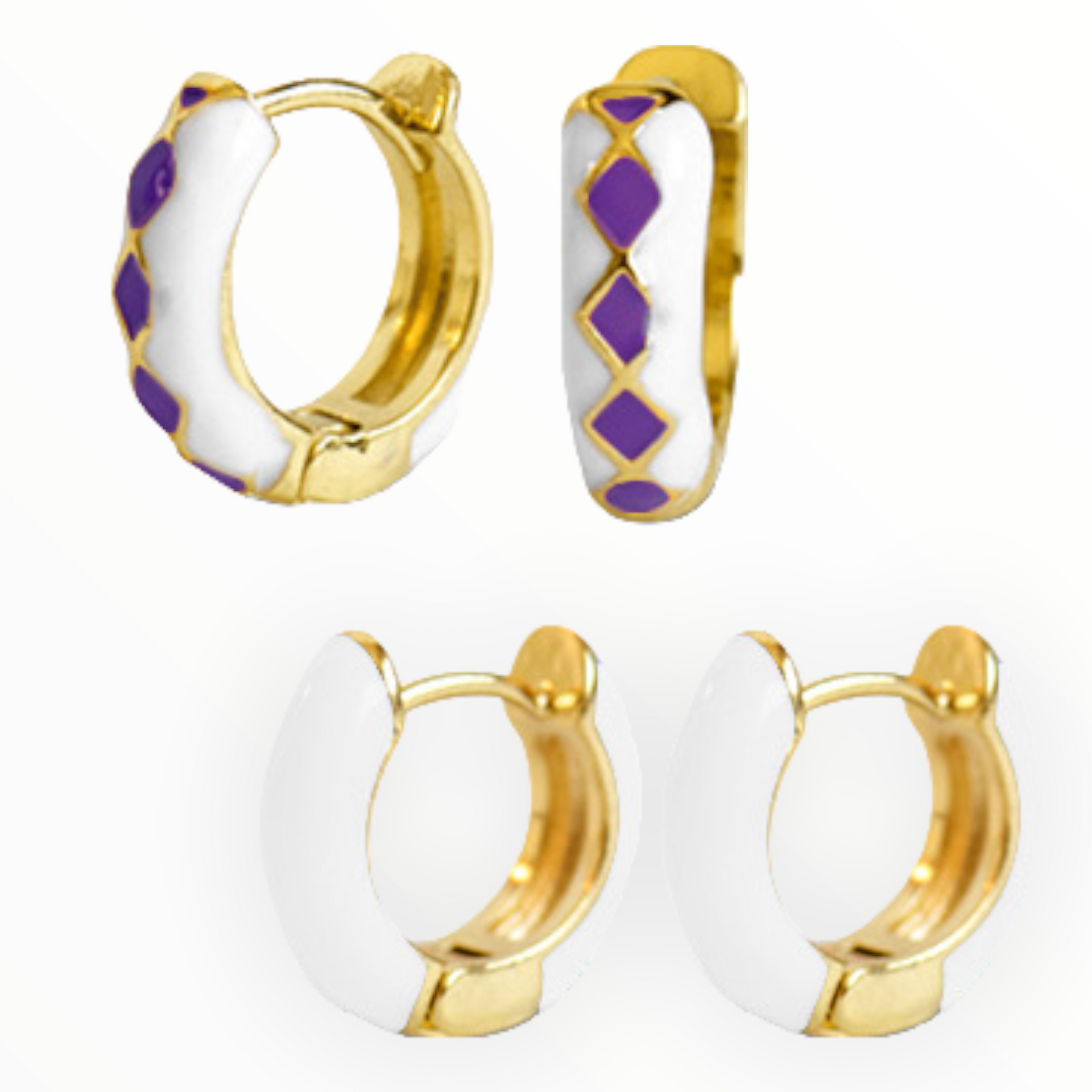 Creolen trendy oorbellen purple-wit-goud - oorbellen 2 sets wit
