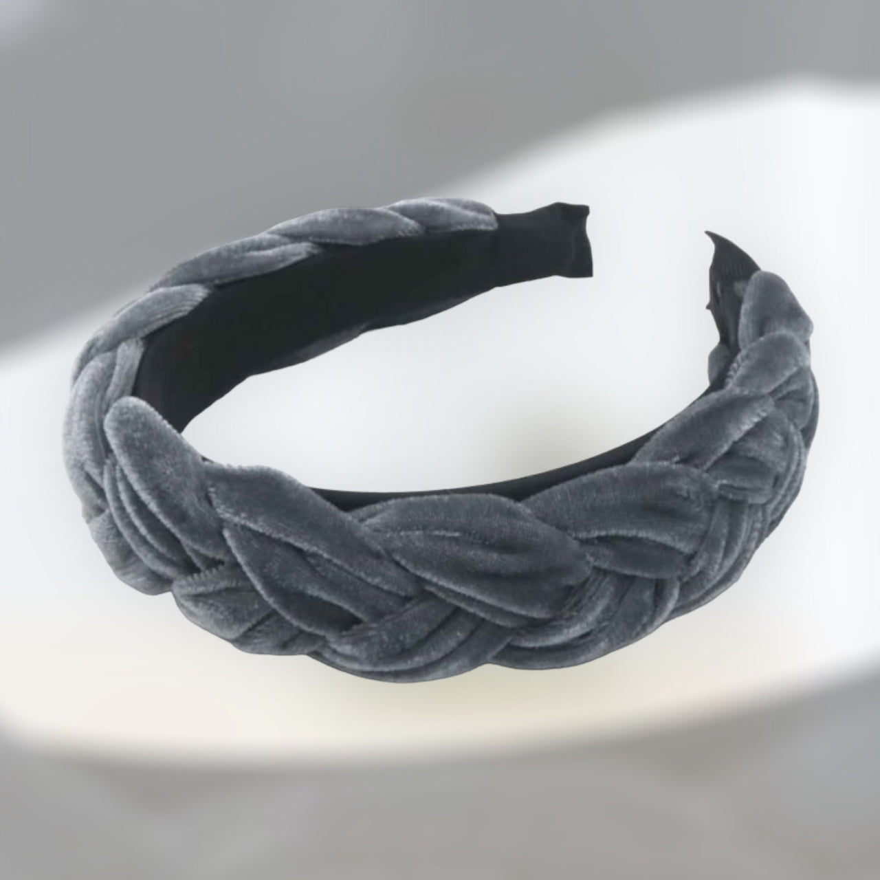 Diadeem fluweel gevlochten haarband grijs