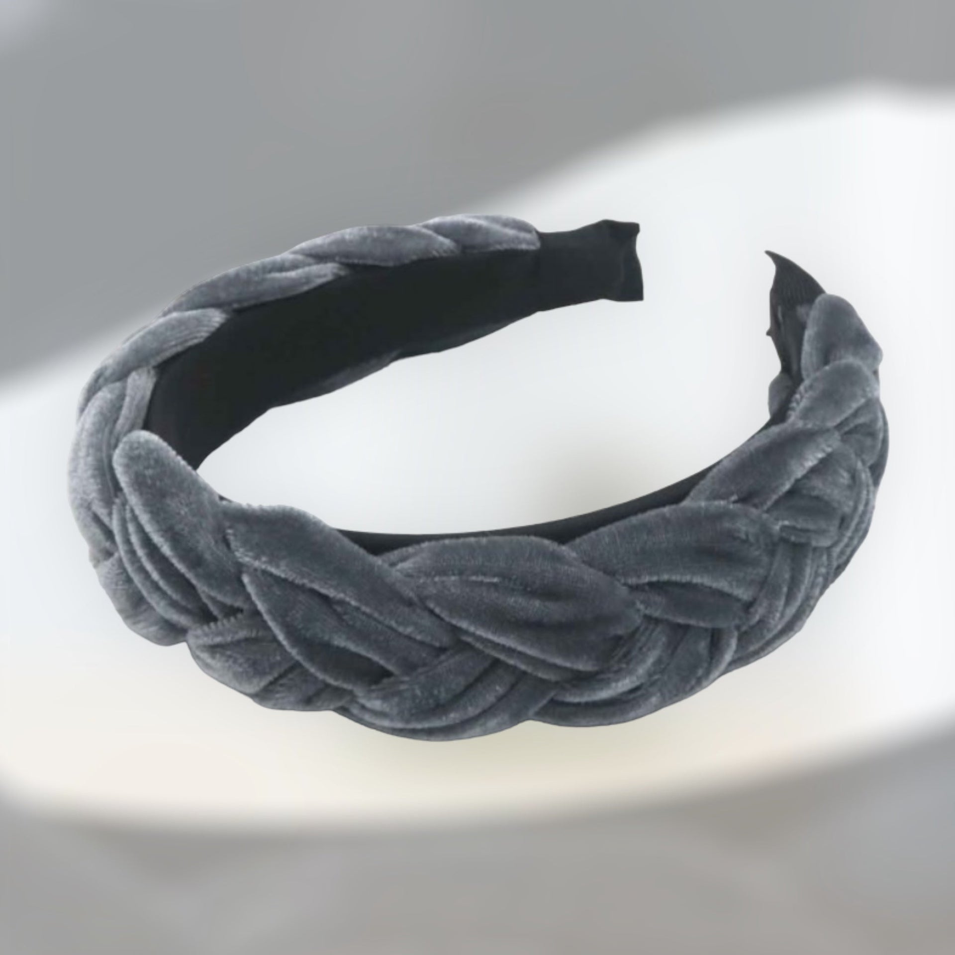 Diadeem fluweel gevlochten haarband grijs