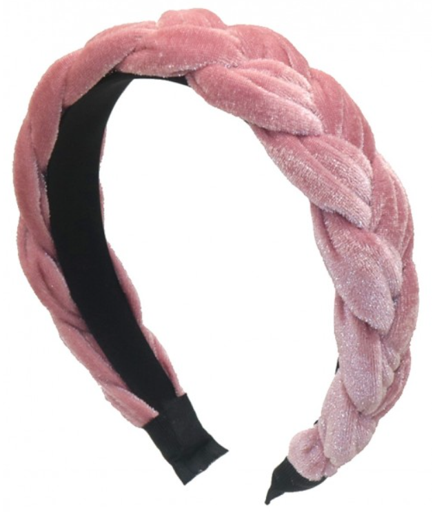 Diadeem fluweel gevlochten haarband roze
